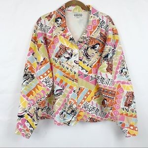 Vintage Linen Blend Italy Print Art to Wear Lightweight Jacket